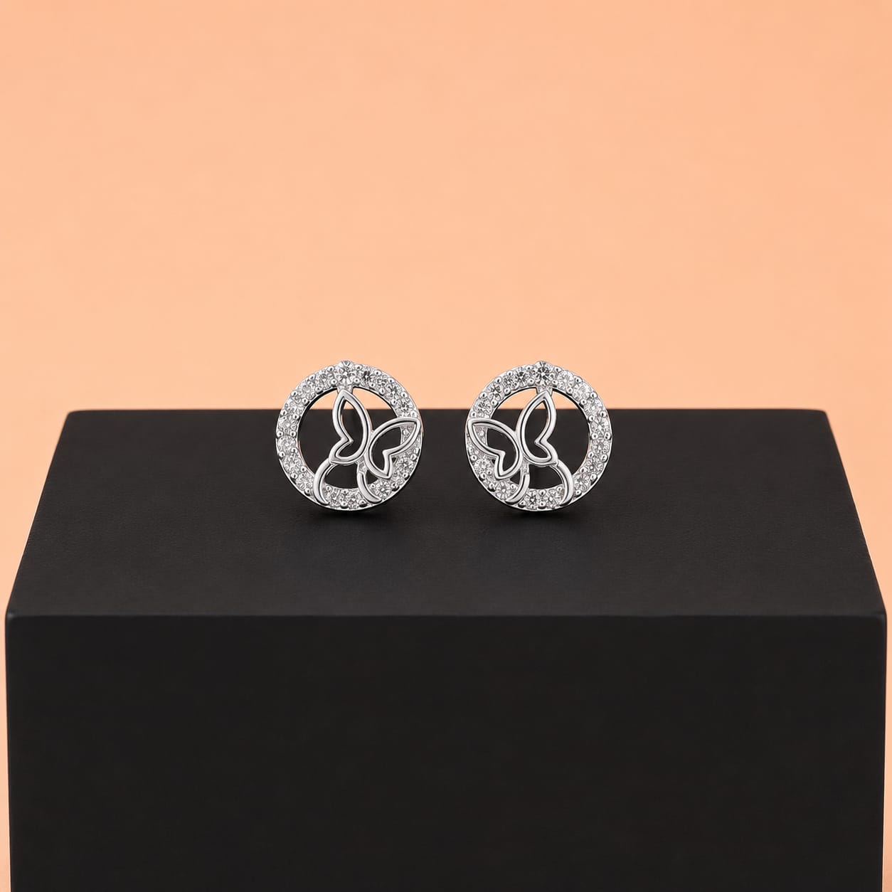 Butterfly Halo Stud Earrings in 925 Sterling Silver