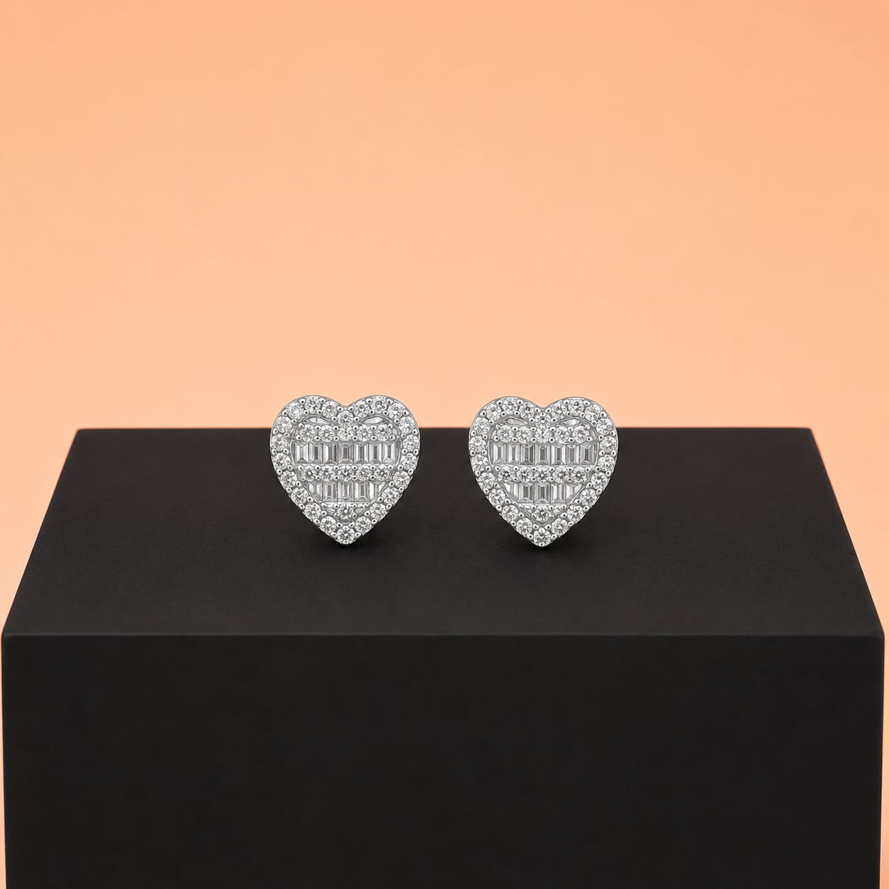 Sparkling Heart Stud Earrings in 925 Sterling Silver