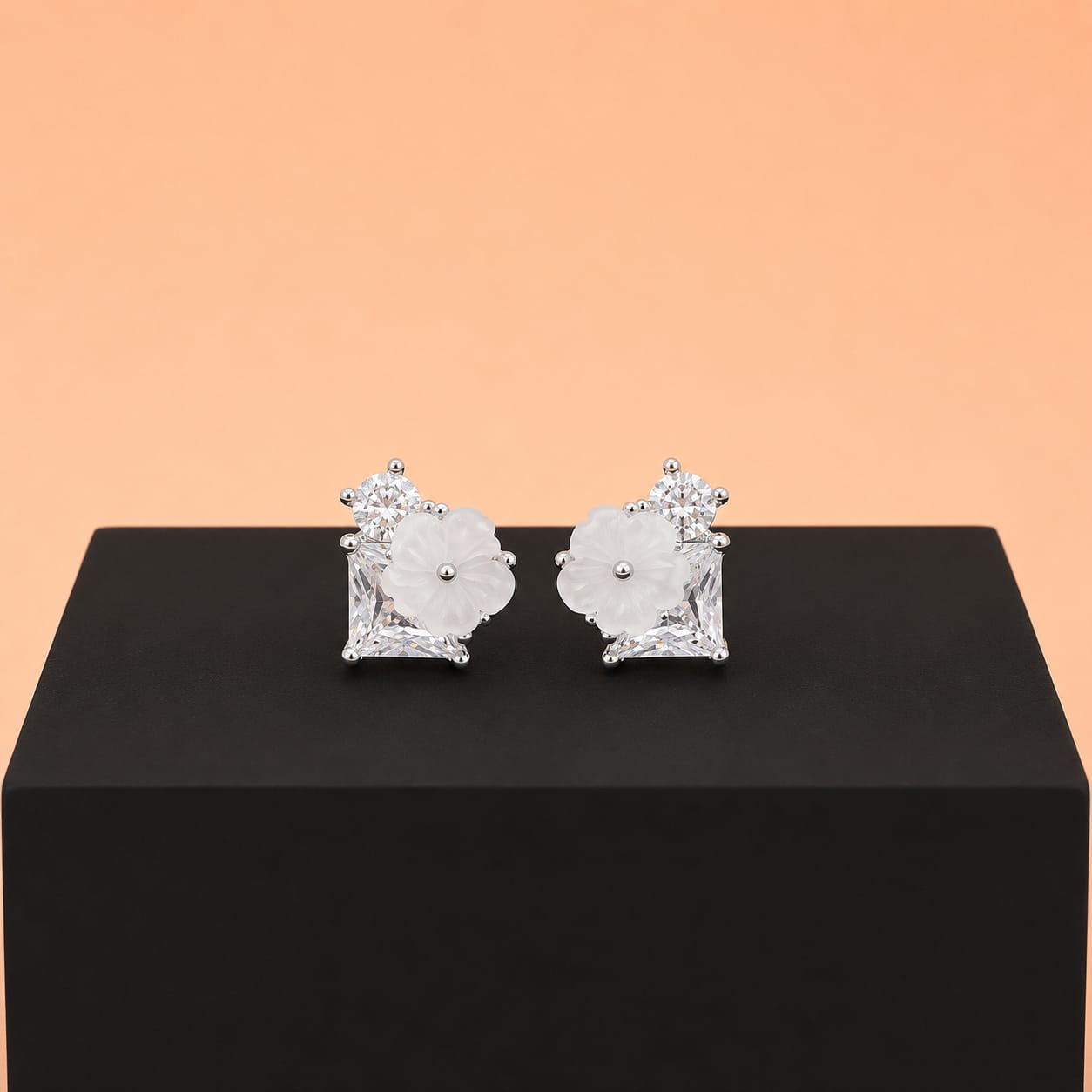 MOP Crystal Stud Earrings in 925 Sterling Silver