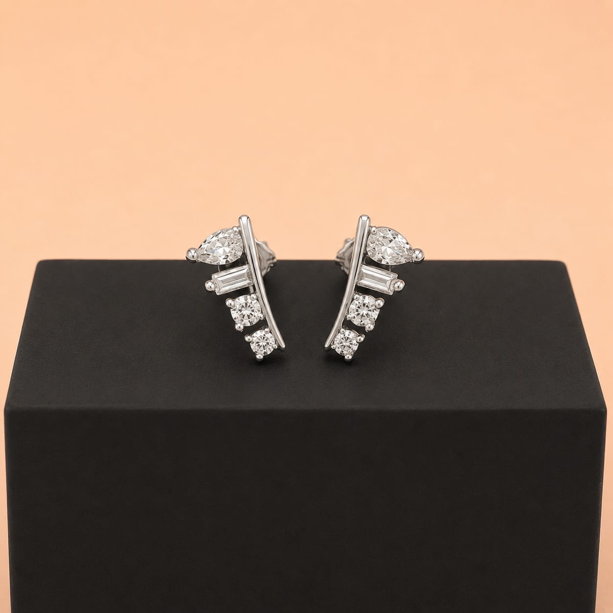 Elegant CZ Ear Climber Stud Earrings in 925 Sterling Silver