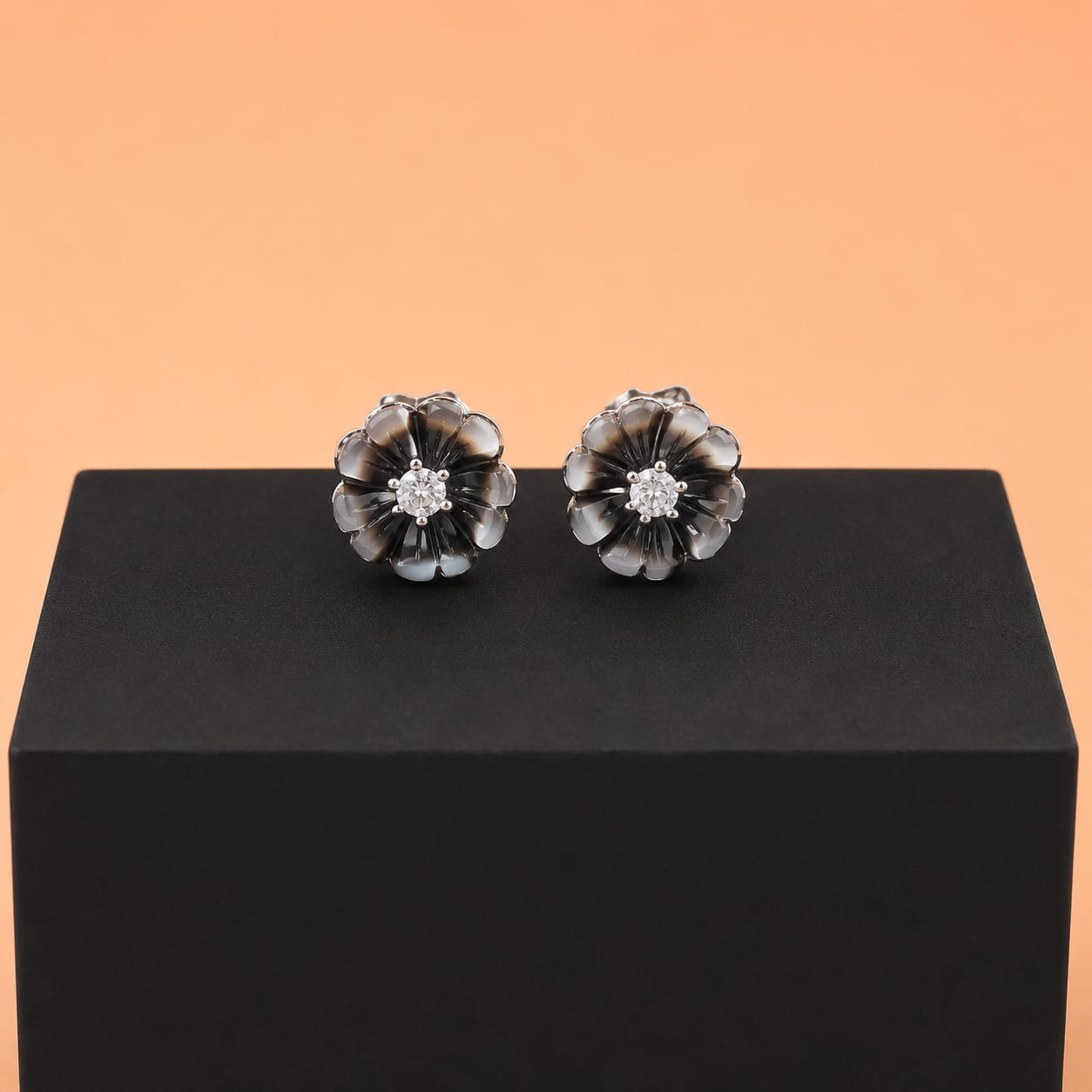 Smoky Floral MOP Studs in 925 Sterling Silver