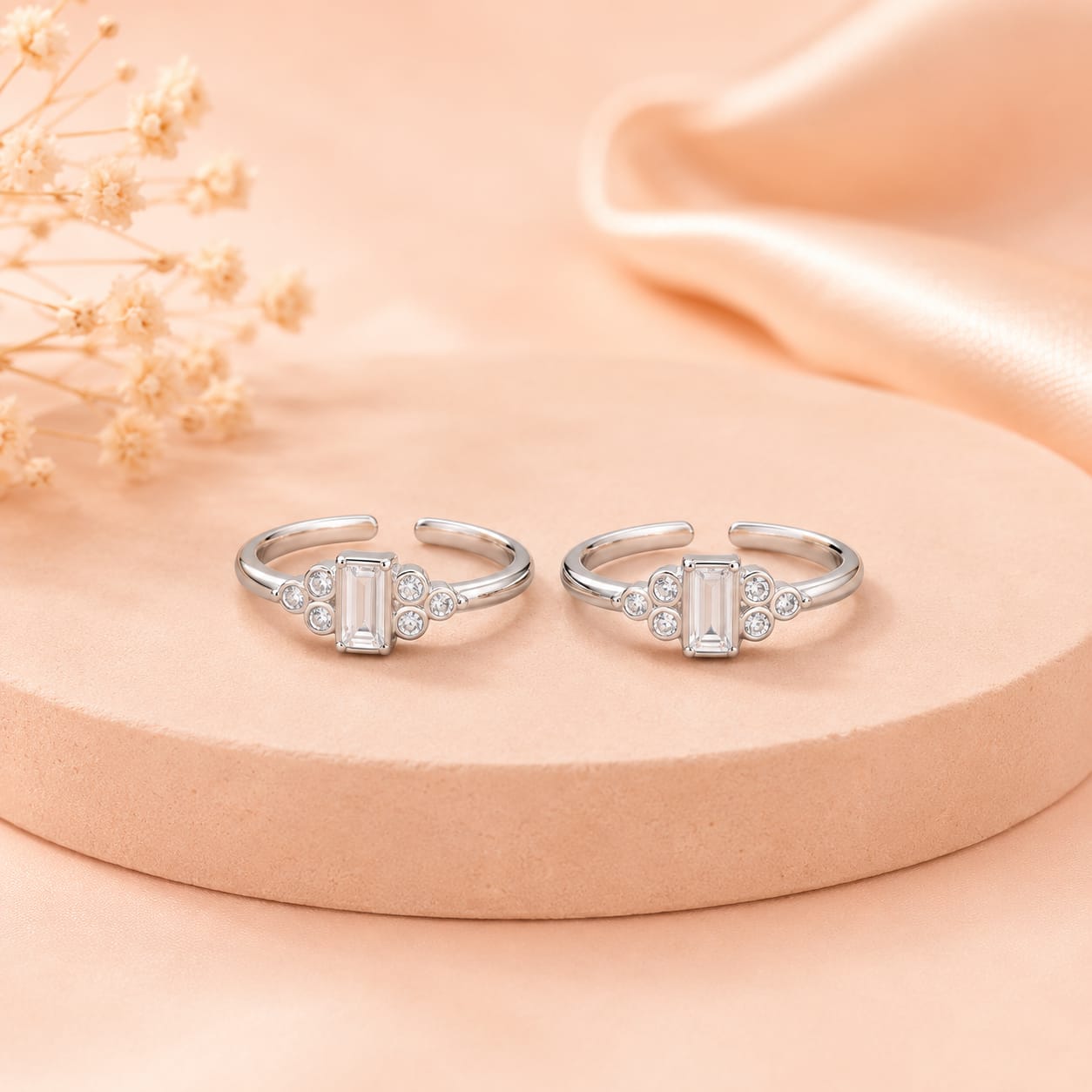 Emerald-Cut CZ Adjustable Toe Ring in 925 Sterling Silver
