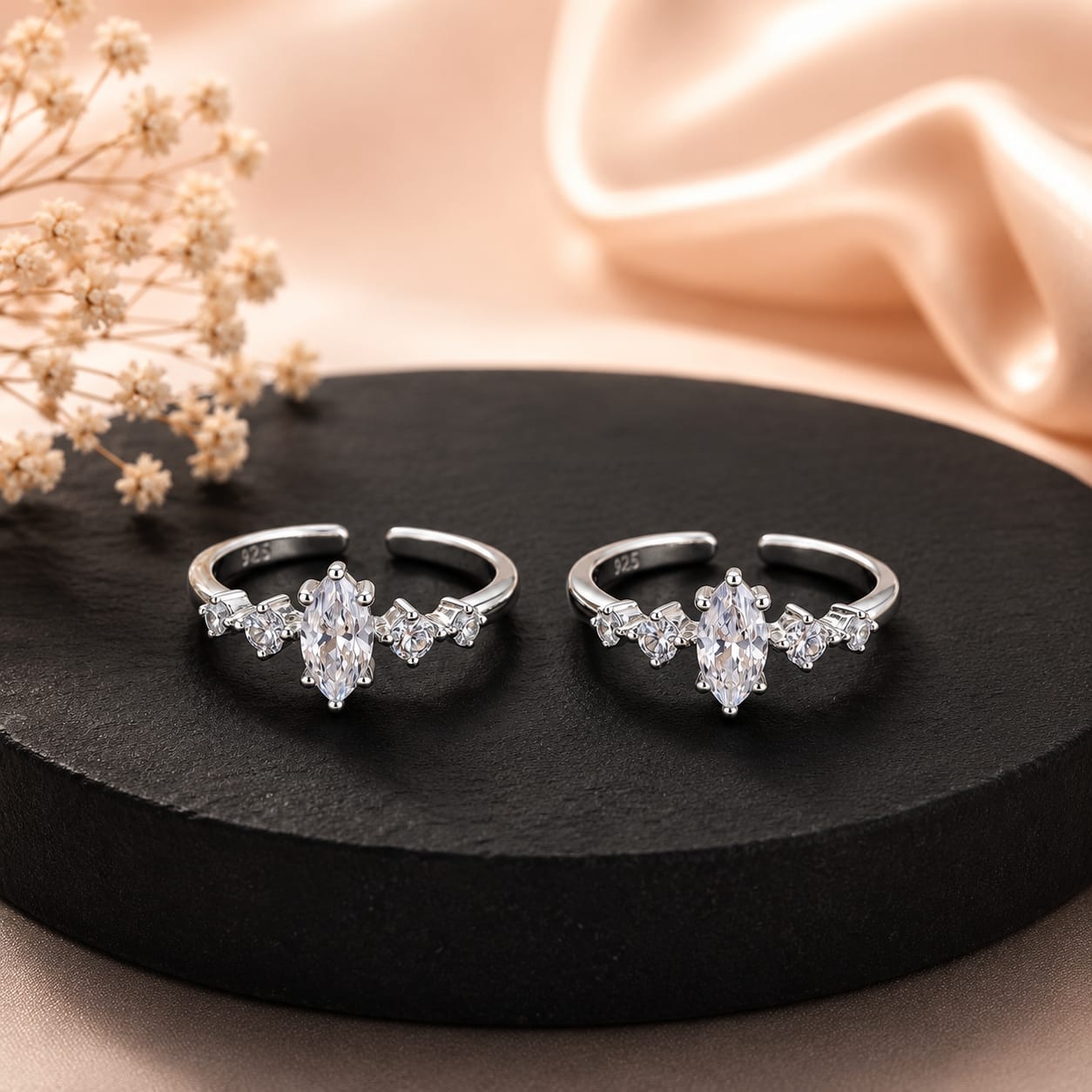 Marquise CZ Adjustable Toe Ring in 925 Sterling Silver