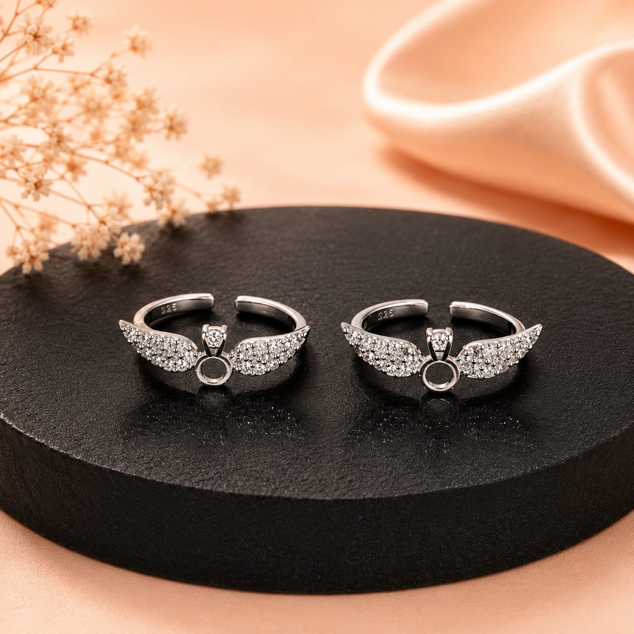 Angel Wing CZ Adjustable Toe Ring in 925 Sterling Silver