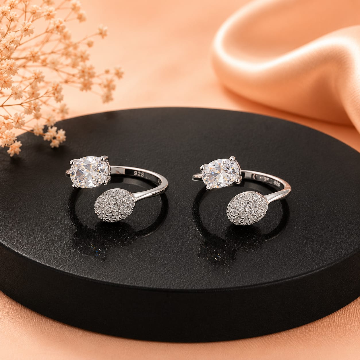 Dual Spark Oval & Solitaire CZ Adjustable Toe Ring