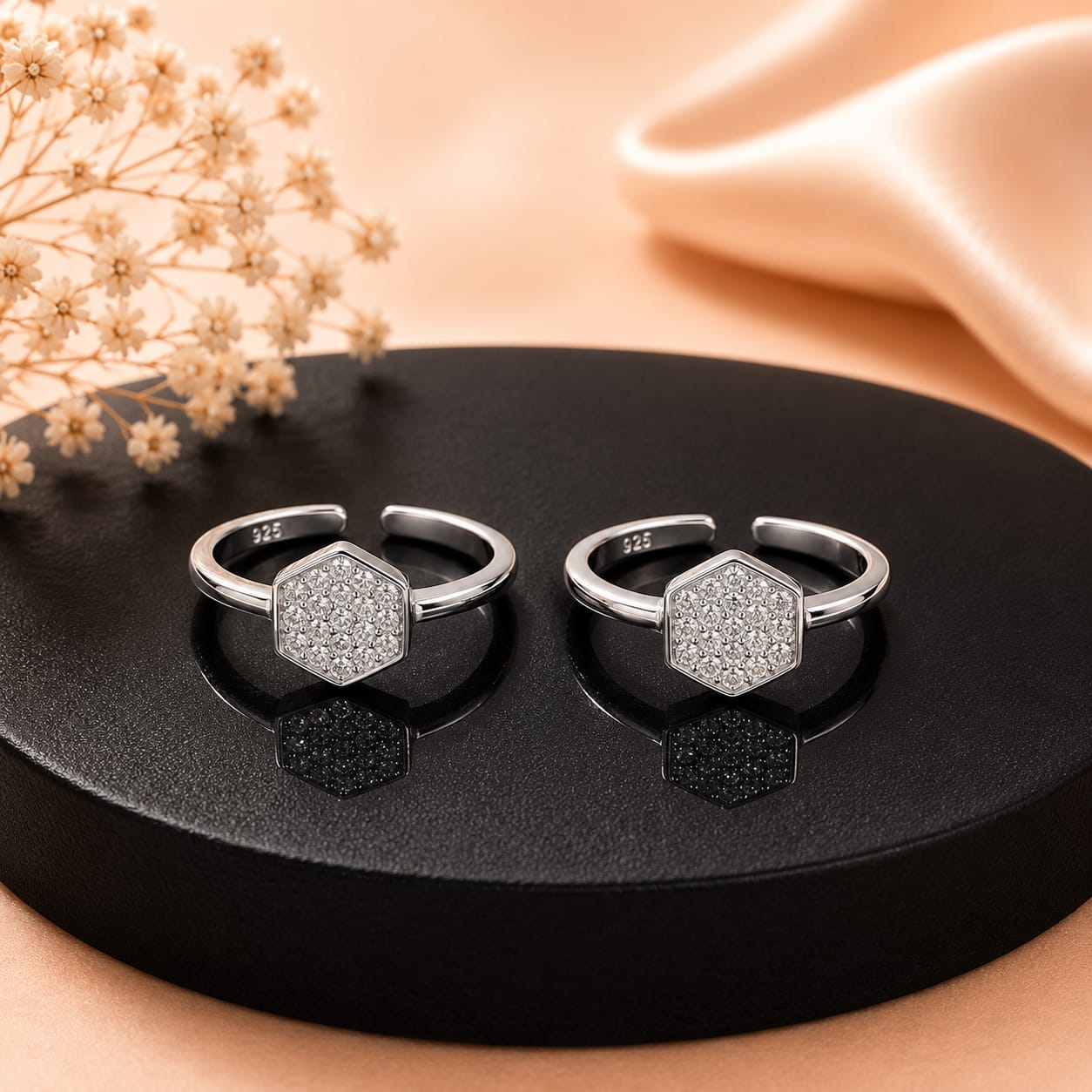Geometric Hexa Spark CZ Adjustable Toe Ring