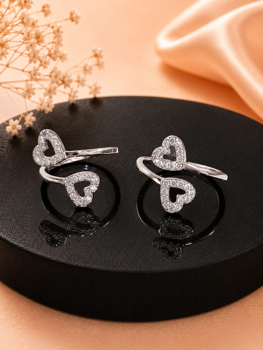 Dual Heart Spark CZ Adjustable Toe Ring