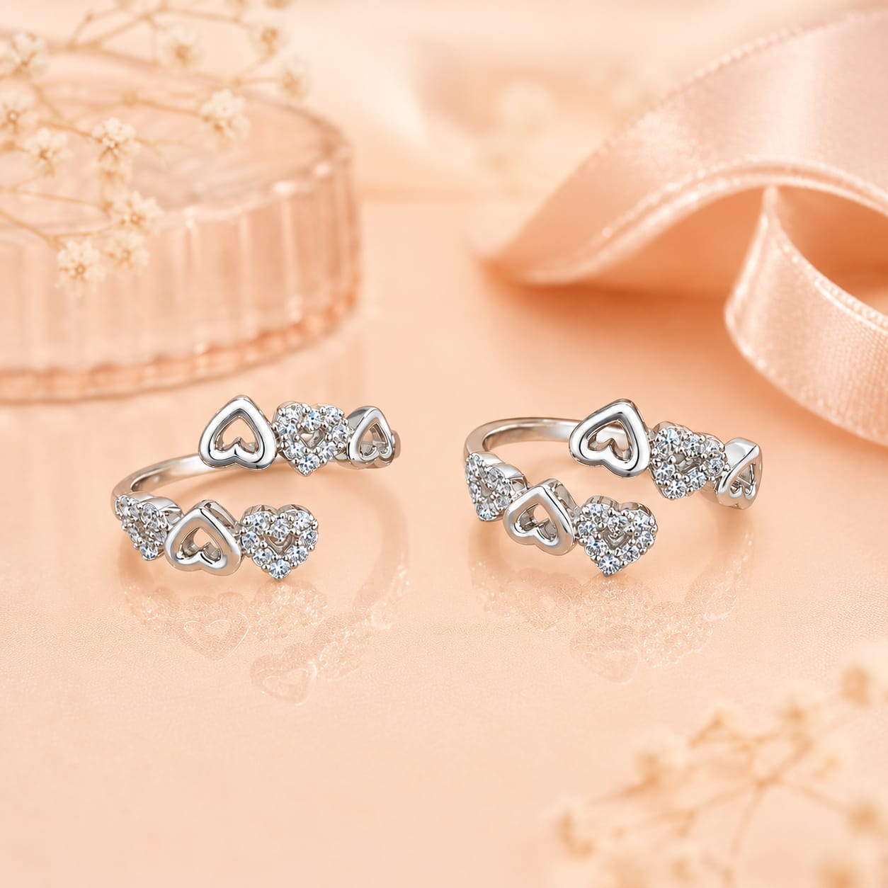 Triple Heart Spark CZ Adjustable Toe Ring