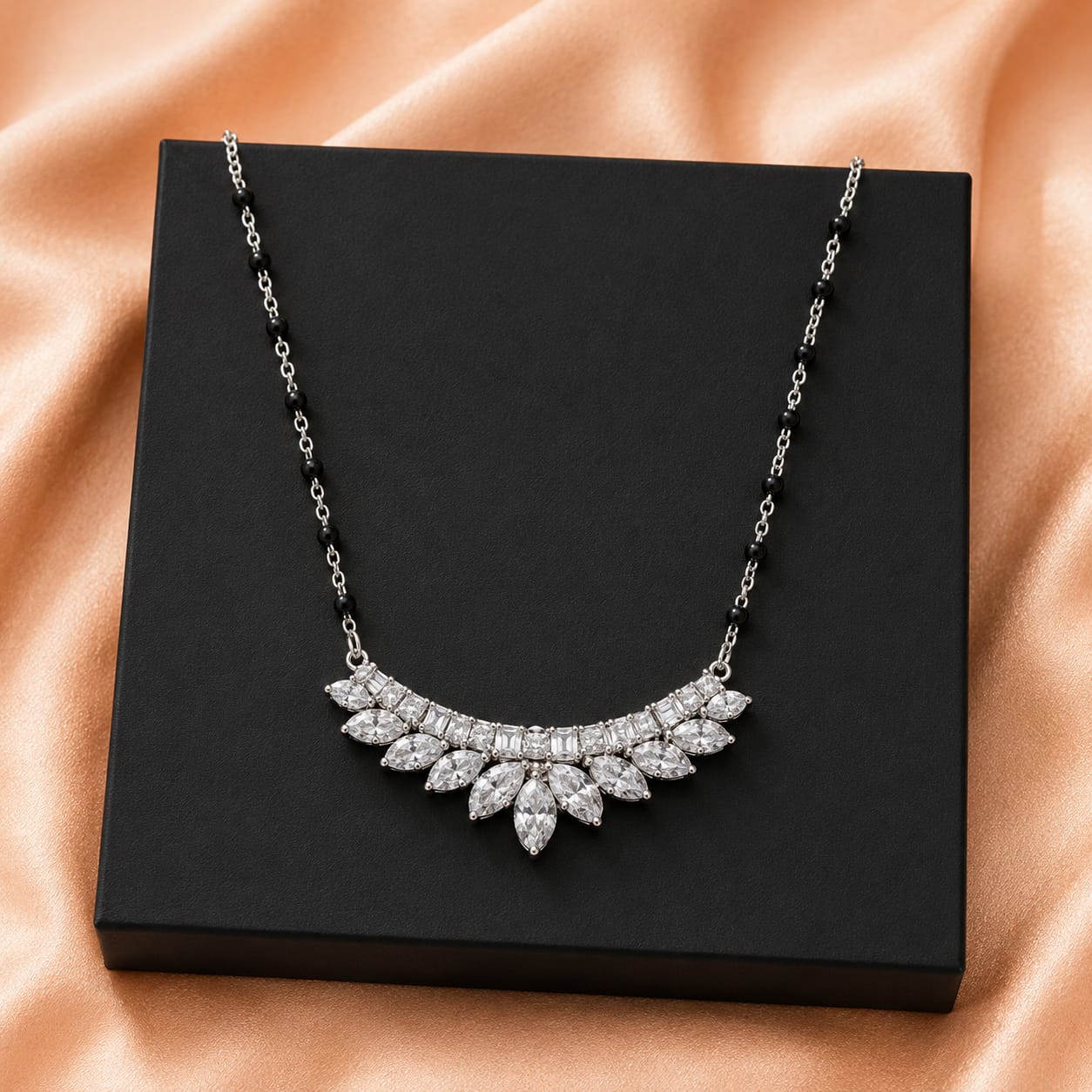 Statement CZ Arc Black Beads Chain