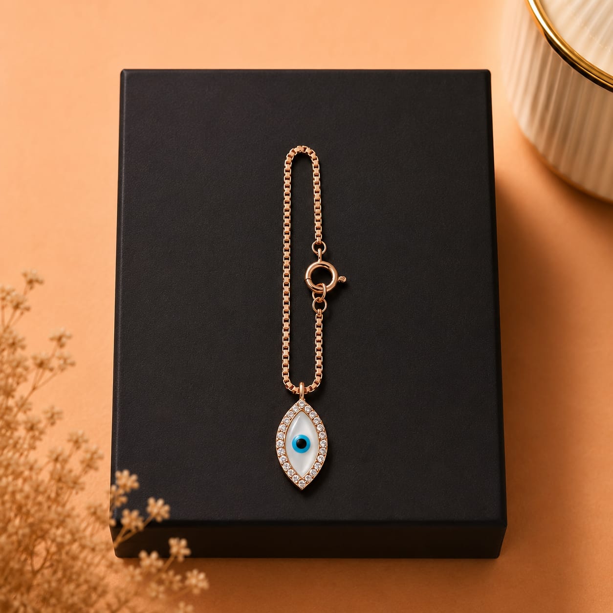 Evil Eye Protection Watch Charm in Rose Gold
