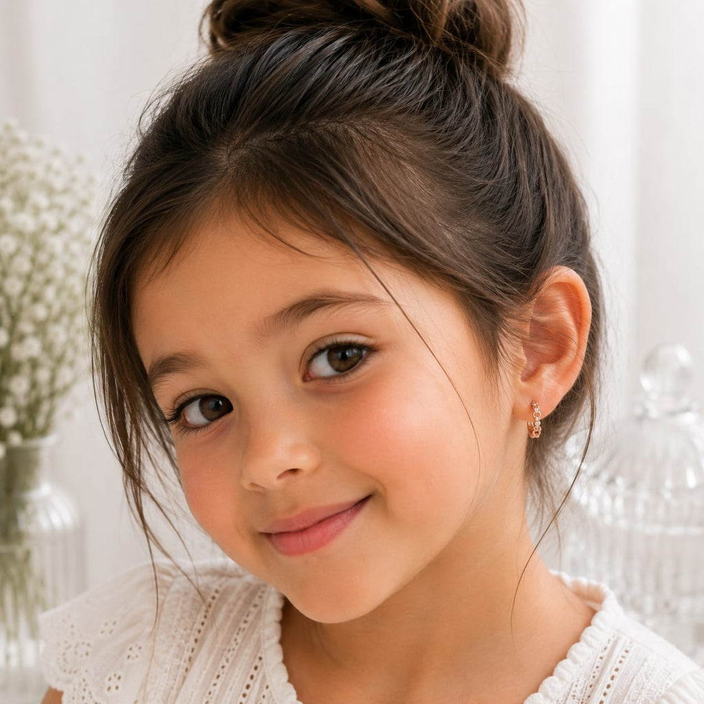 Chain Link CZ Kids Hoop Earrings in Rose Gold