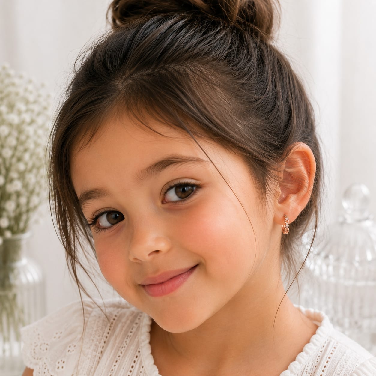 Chain Link CZ Kids Hoop Earrings in Rose Gold
