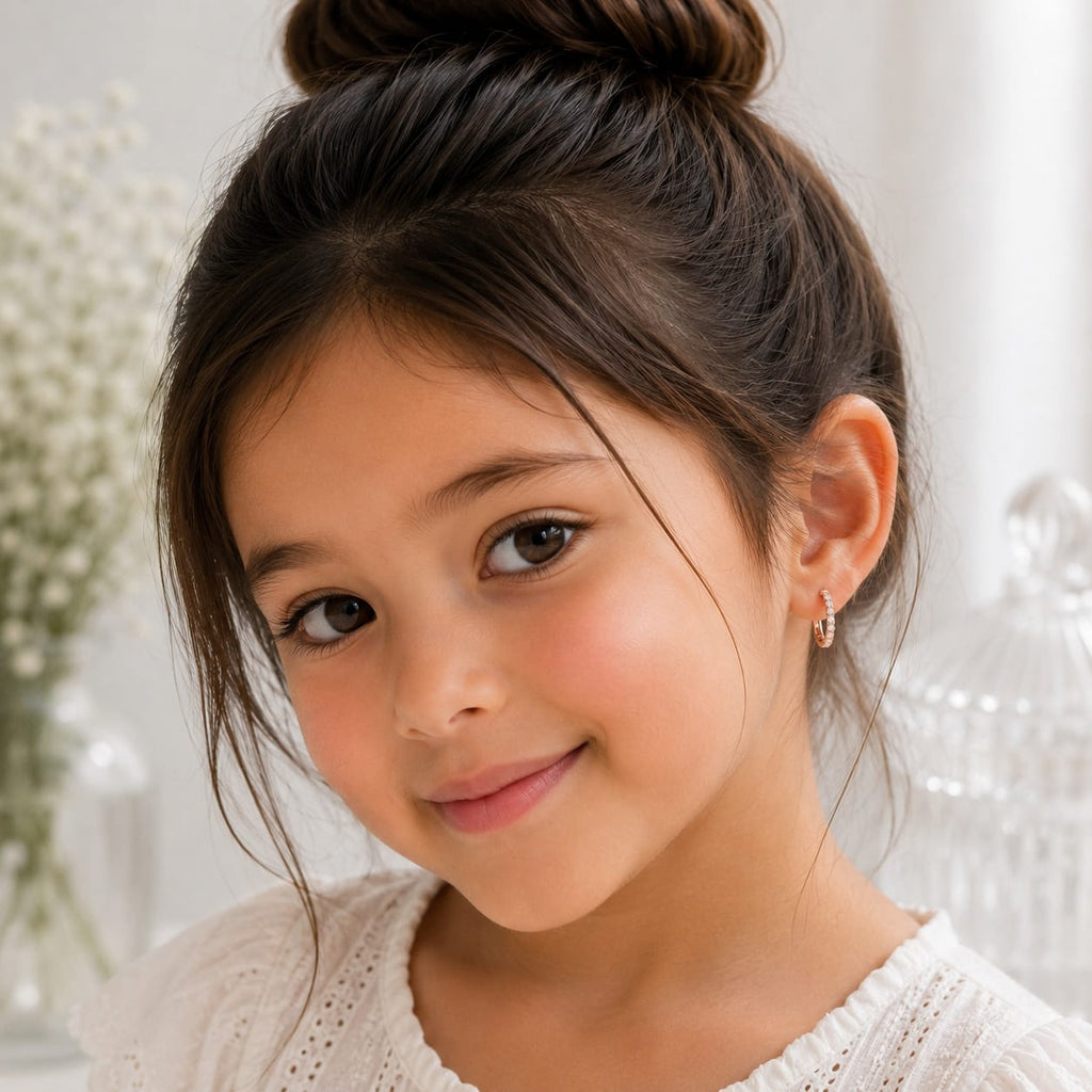 Minimal CZ Kids Hoop Earrings in Rose Gold