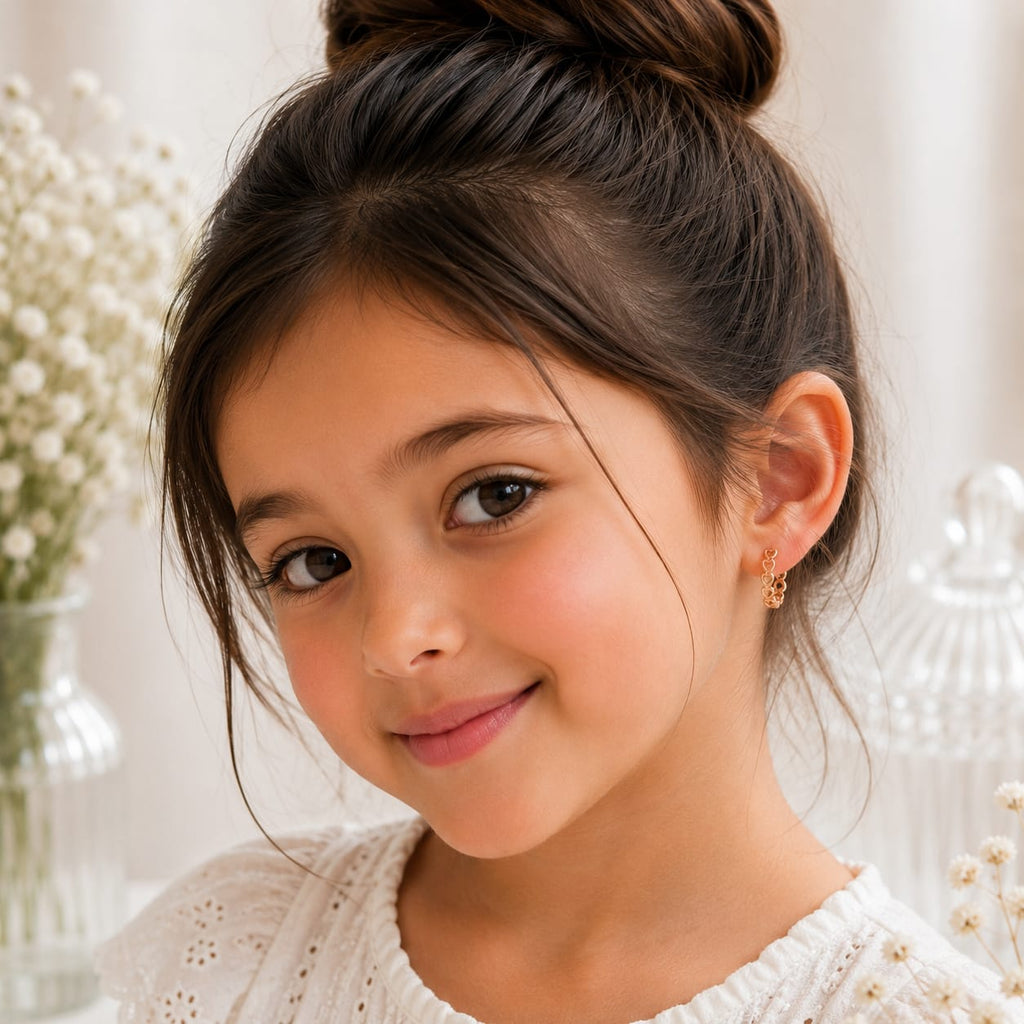 Open Heart Link Kids Hoop Earrings in Rose Gold