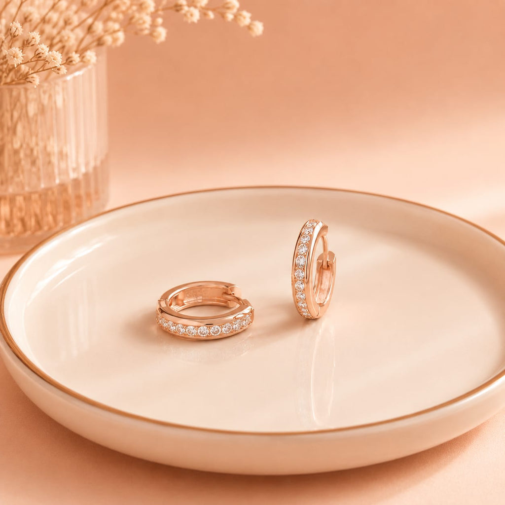 Classic CZ Kids Hoop Earrings in Rose Gold