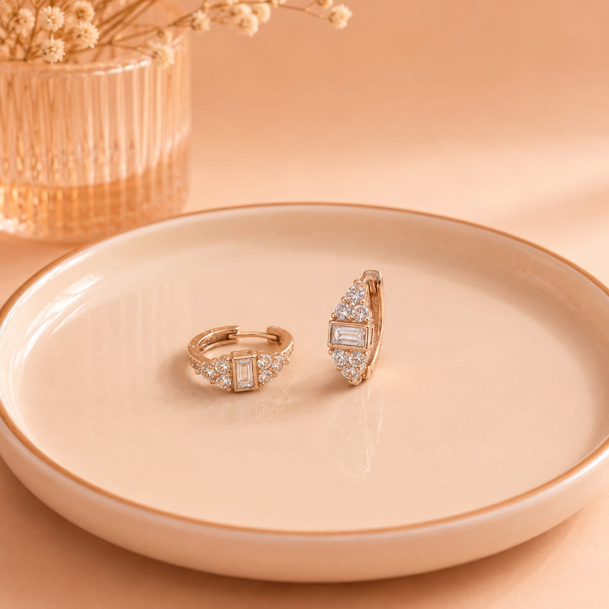 Baguette CZ Kids Hoop Earrings in Rose Gold