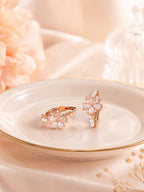 Floral CZ & Pearl Kids Hoop Earrings in Rose Gold