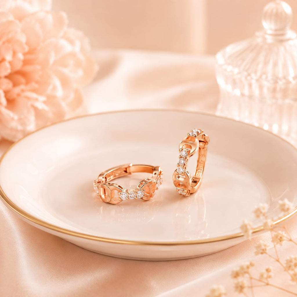 Chain Link CZ Kids Hoop Earrings in Rose Gold