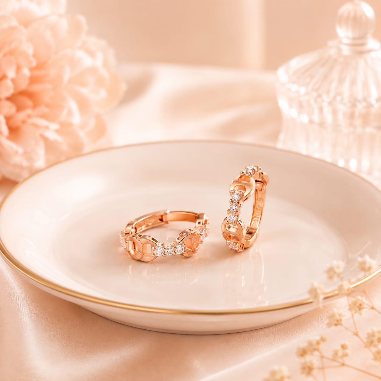 Chain Link CZ Kids Hoop Earrings in Rose Gold