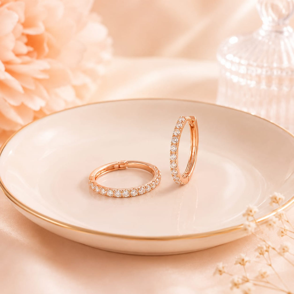Minimal CZ Kids Hoop Earrings in Rose Gold