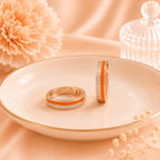 Orange Enamel Kids Hoop Earrings with Crystal Border in Rose Gold