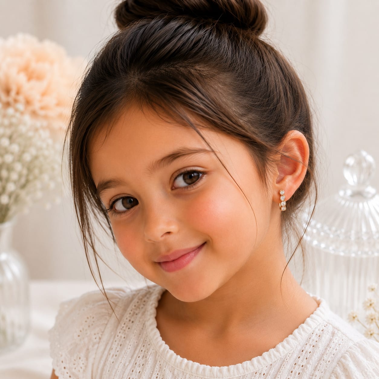 Classic Four Stone Kids Stud Earrings in Rose Gold