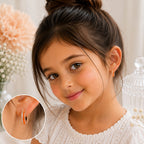 Orange Enamel Kids Hoop Earrings with Crystal Border in Rose Gold