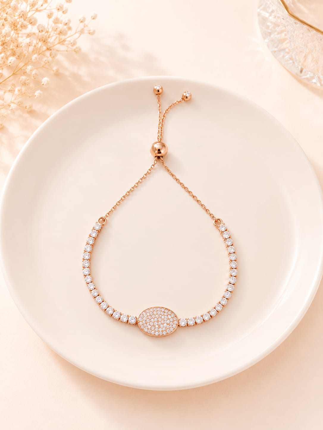 Pavé Circle Charm Kids Bracelet in Rose Gold