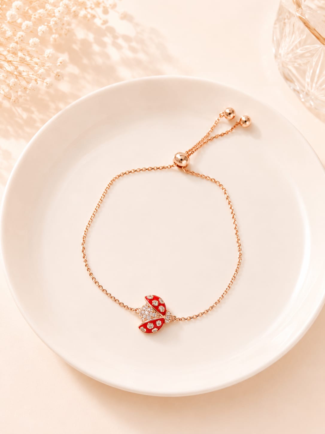 Crimson Ladybug Charm Adjustable Bracelet