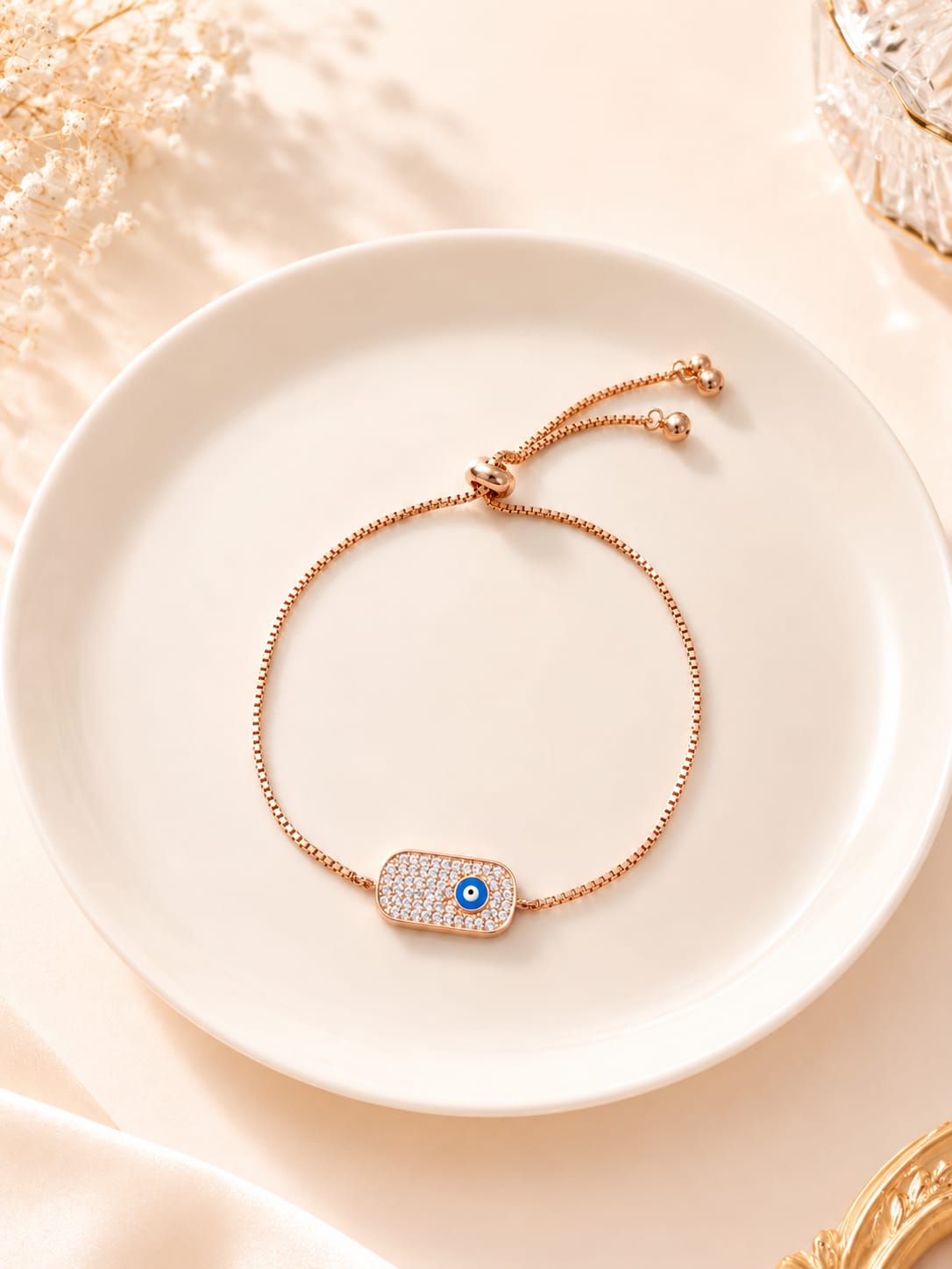 Evil Eye Adjustable Bracelet in Rose Gold