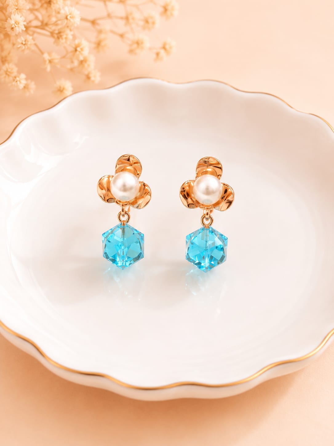Aqua Bloom Drop Earrings