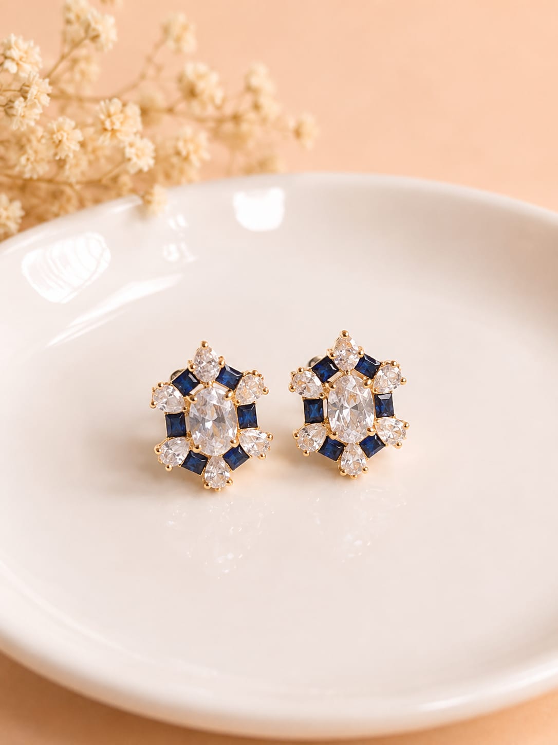 Blue And White Crystal Stud Earrings