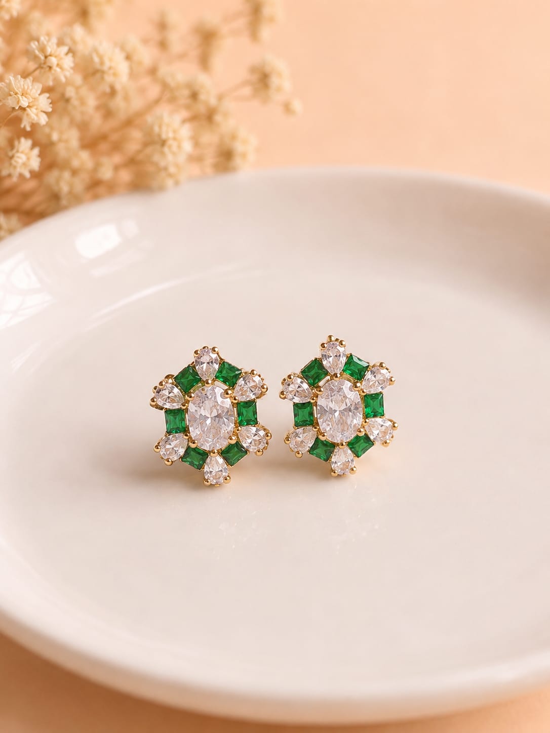 Emerald Halo Spark Stud Earrings