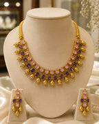 Royal Amethyst Gold Statement Necklace Set