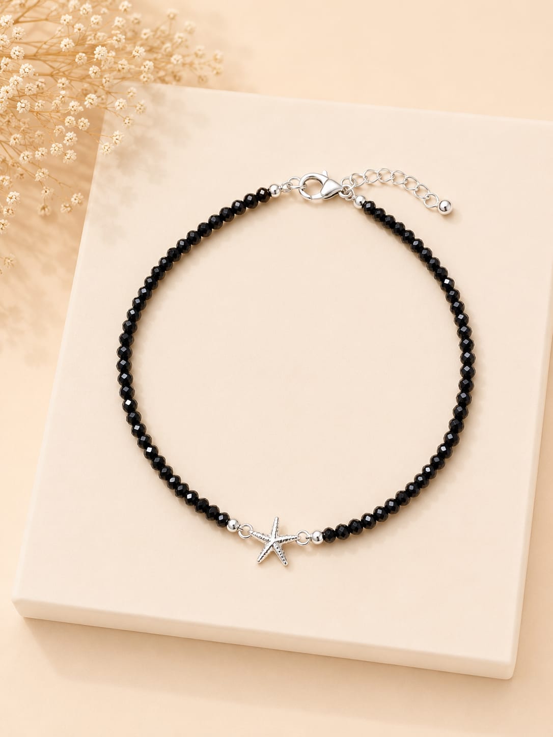 Black Nazar Silver Starfish Charm Anklet