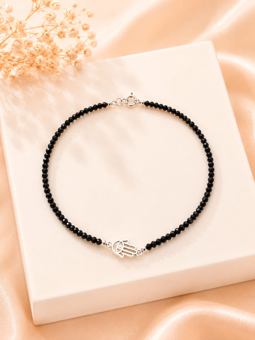 Black Nazar Silver Evil Eye Hand Charm Anklet