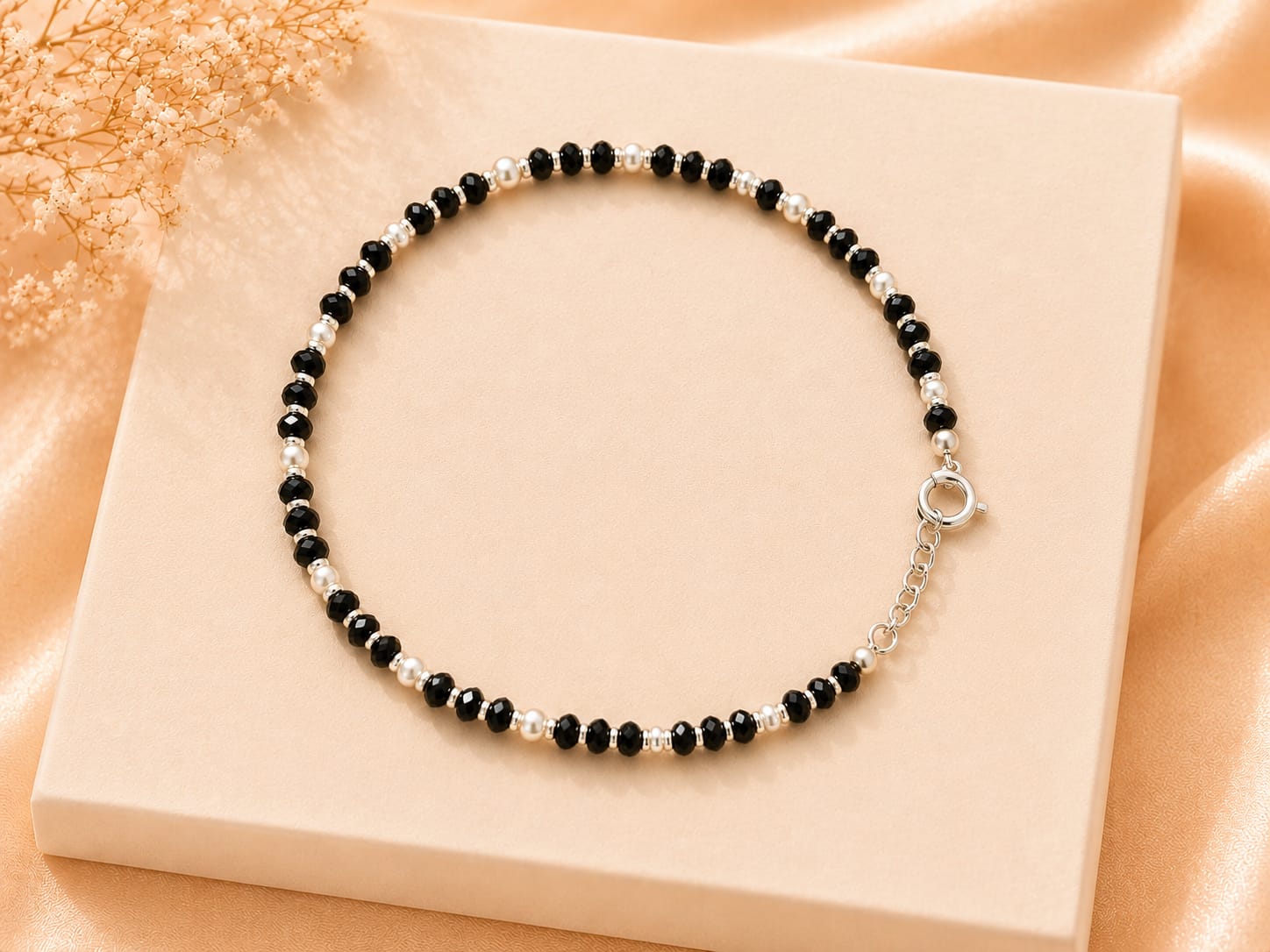 Black Nazar Silver Beaded Anklet