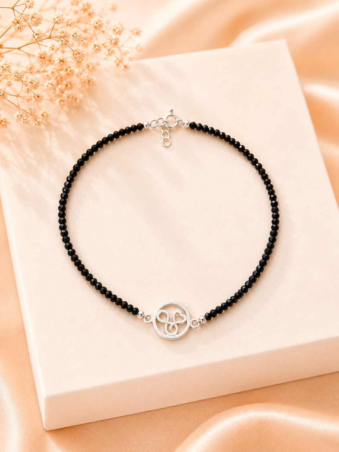 Black Nazar Silver Infinity Circle Charm Anklet