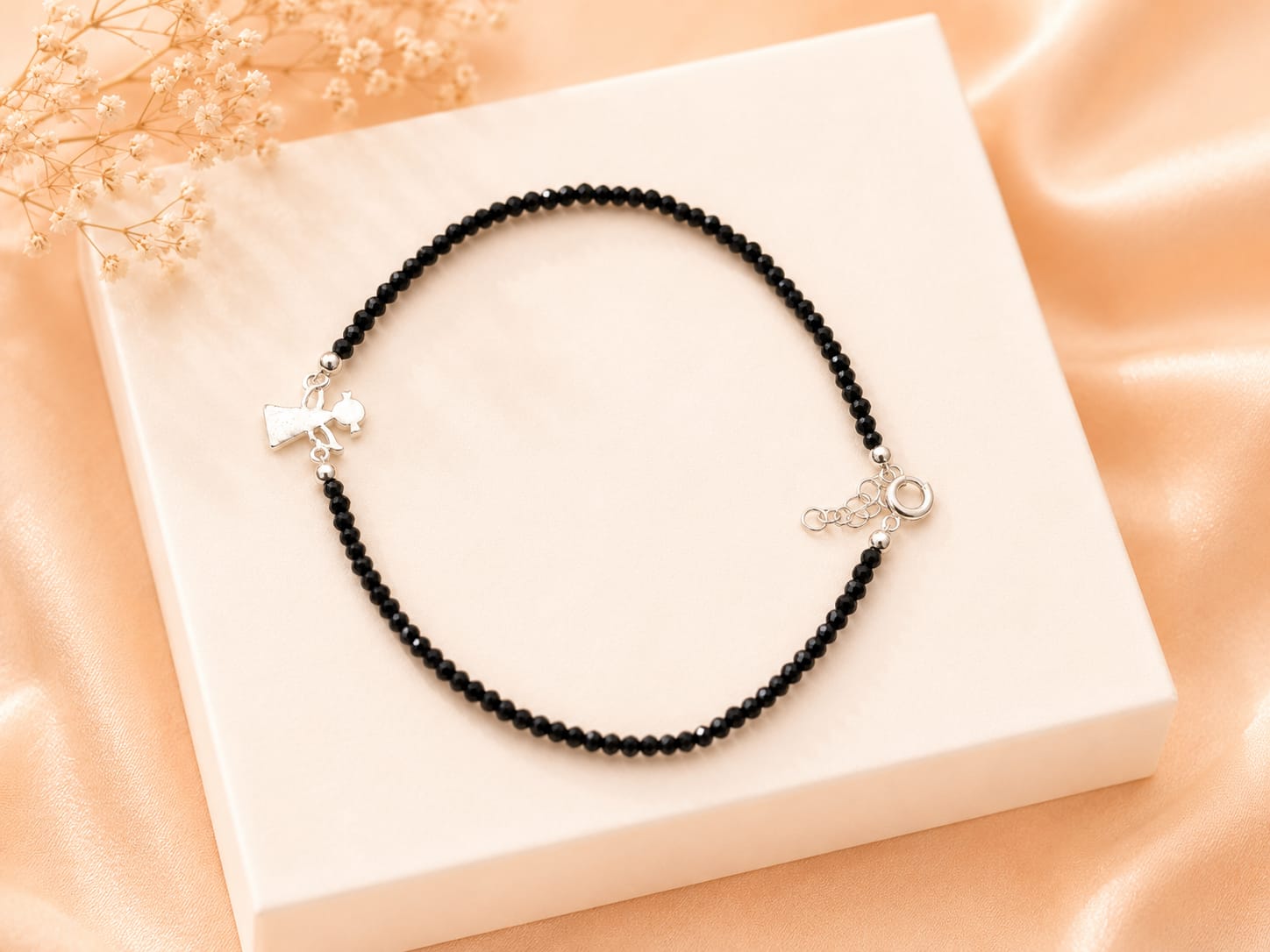Black Nazar Silver Angel Charm Anklet