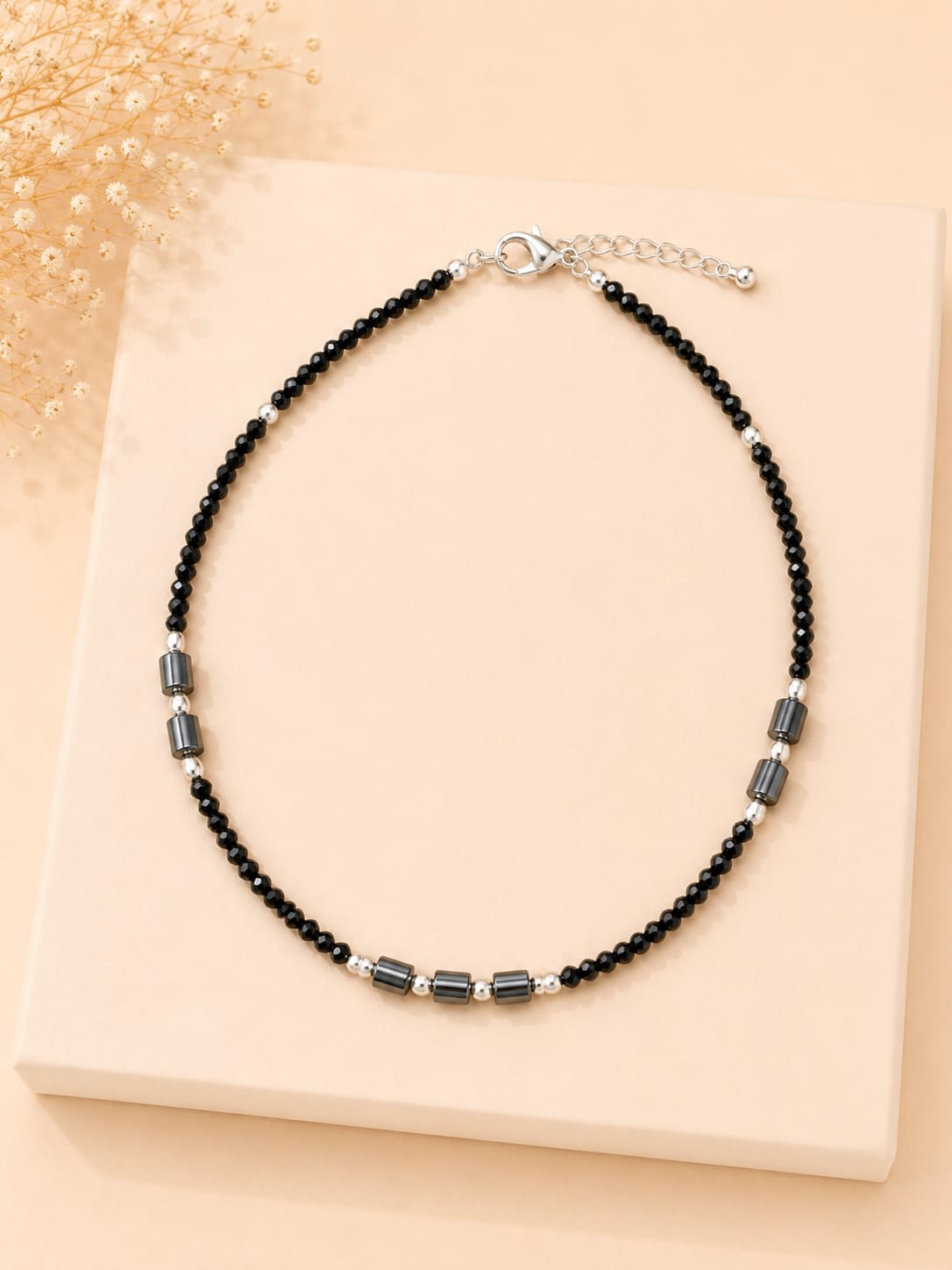 Black Nazar Hematite Silver Beaded Anklet