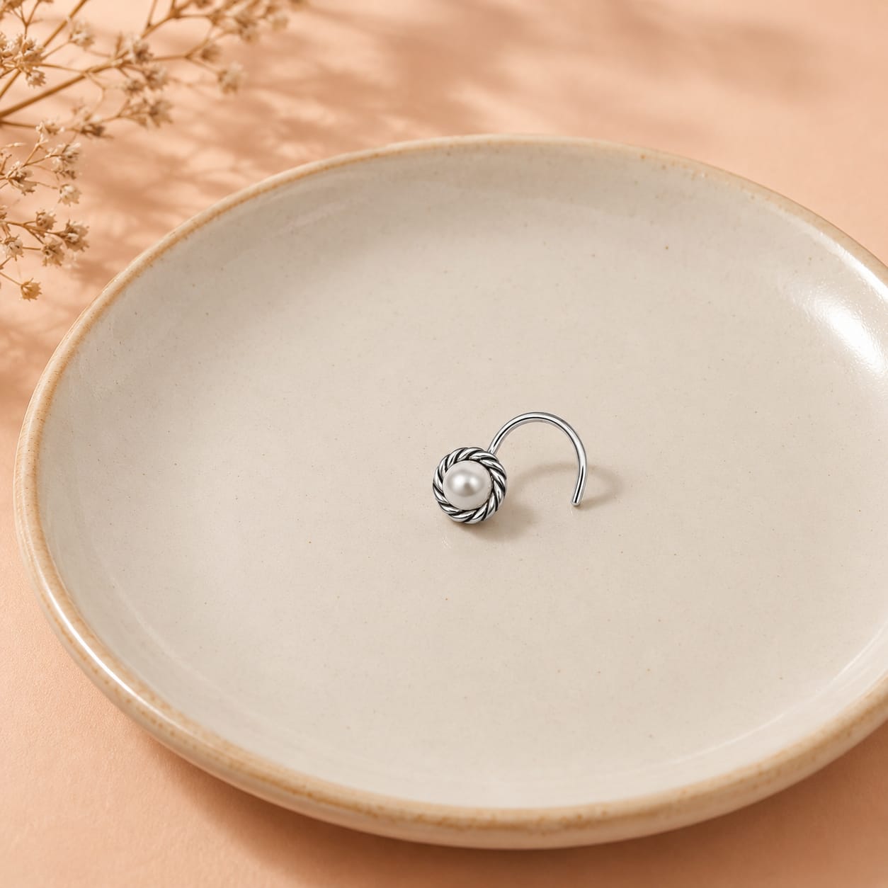 Silver Pearl Twist Piercing Nose Pin