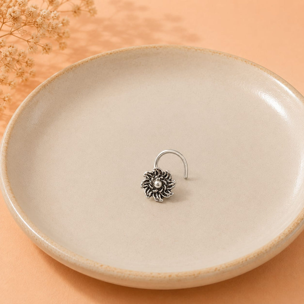 Silver Sunburst Floral Piercing Nose Pin