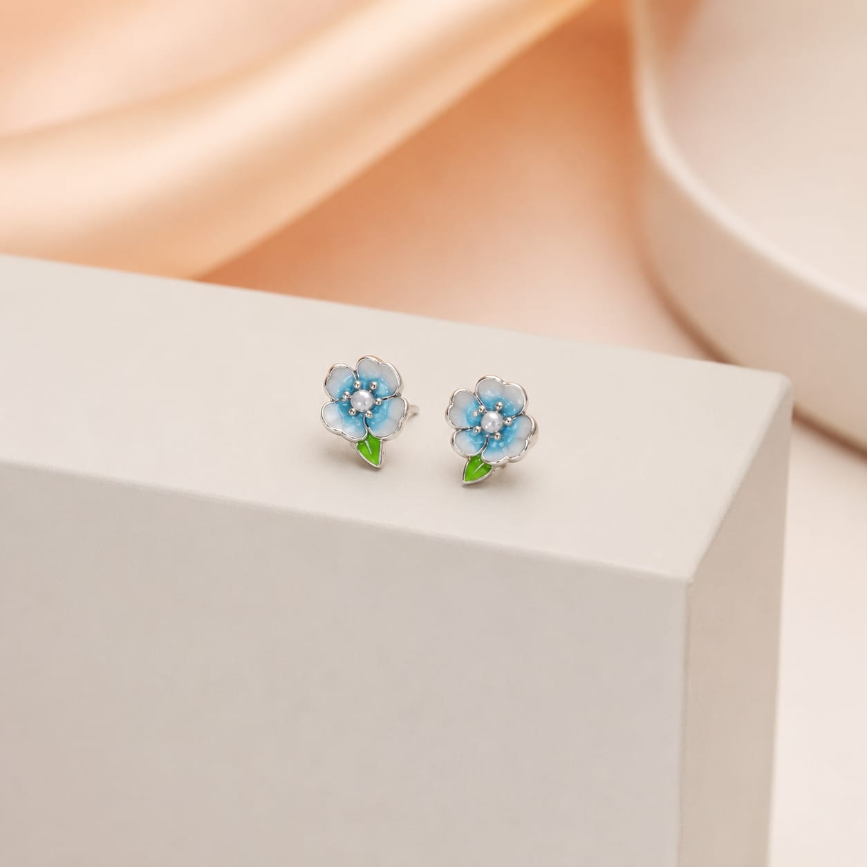 Silver Blue Blossom Enamel Stud Earrings