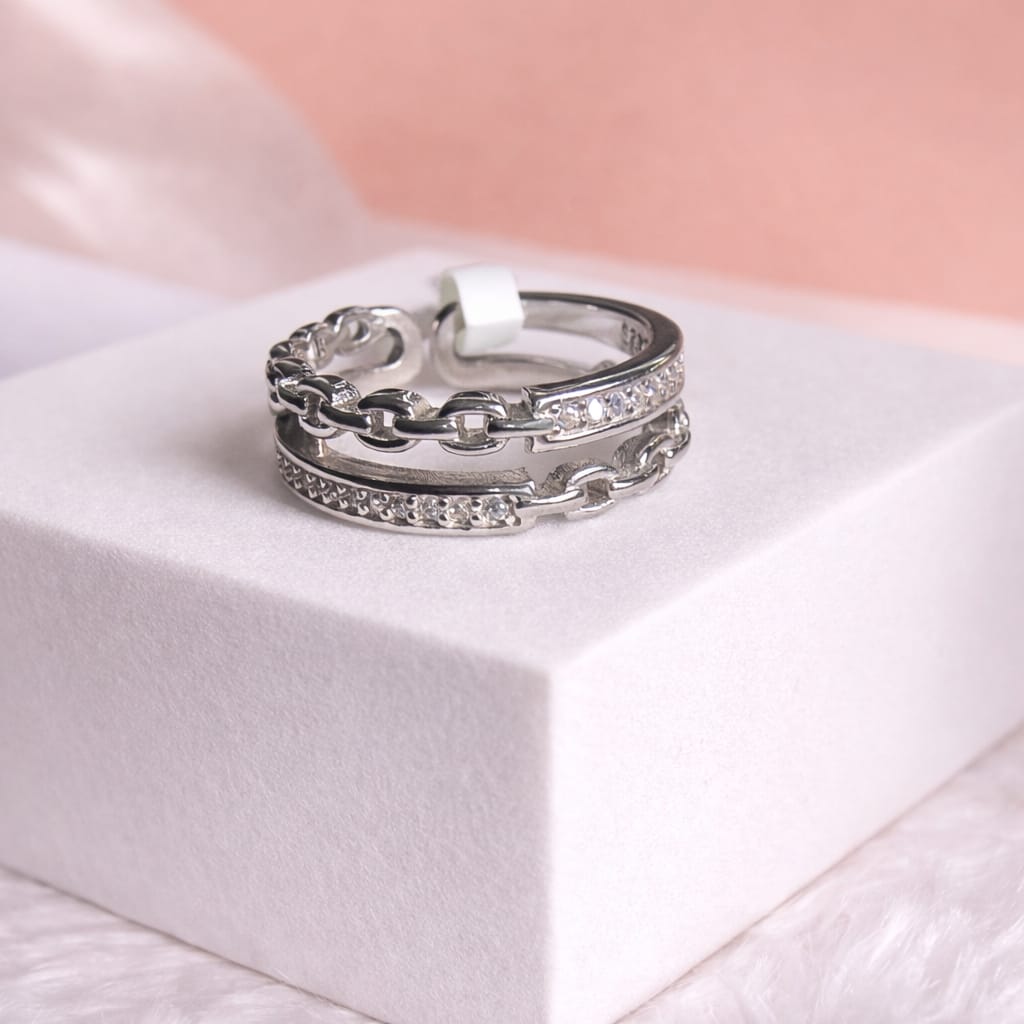 Layered Chain Adjustable Ring for Women