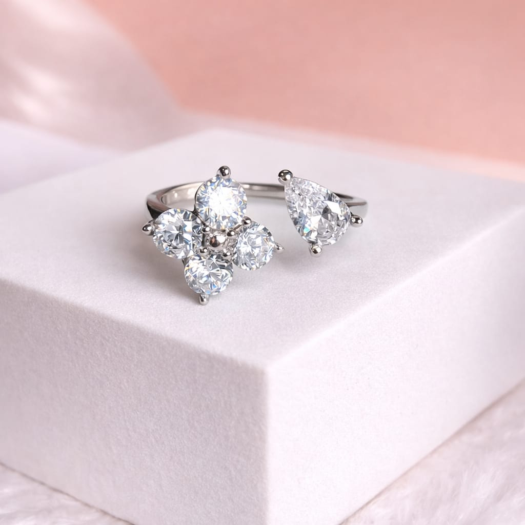 Floral Cluster & Pear Adjustable Ring for Women