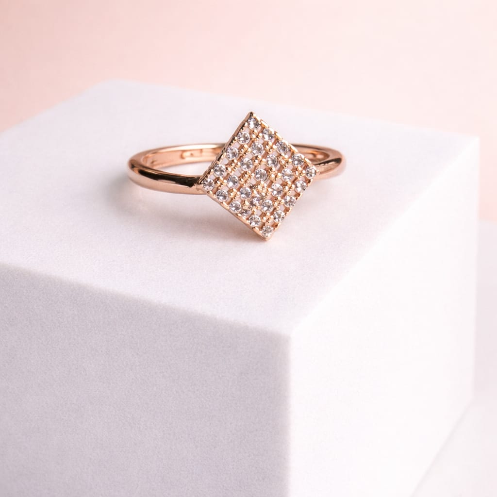 Rose Gold Square Crystal Studded Ring for Women