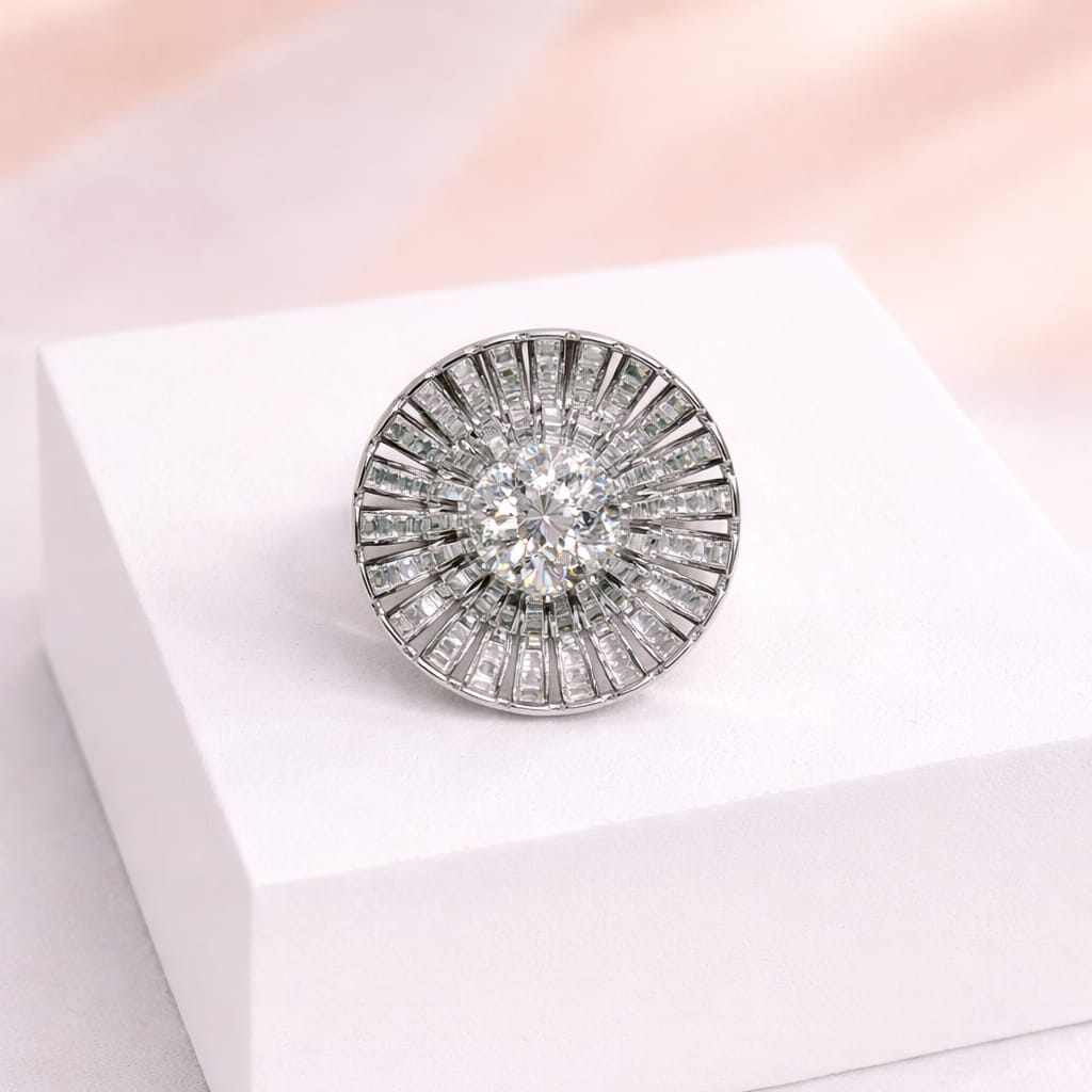 Silver Statement Ring with Radiant CZ Stone Design