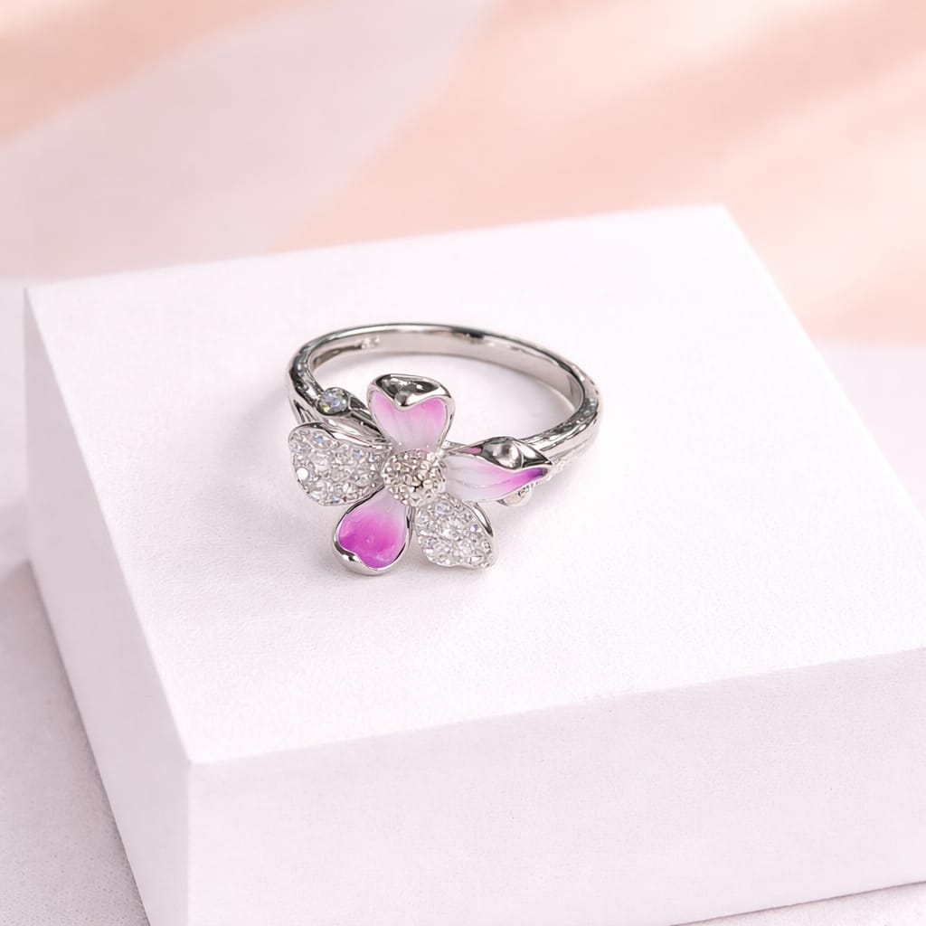 Elegant Floral Adjustable Ring with CZ Stones