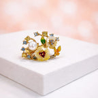 Gold-Plated Floral MOP Statement Ring