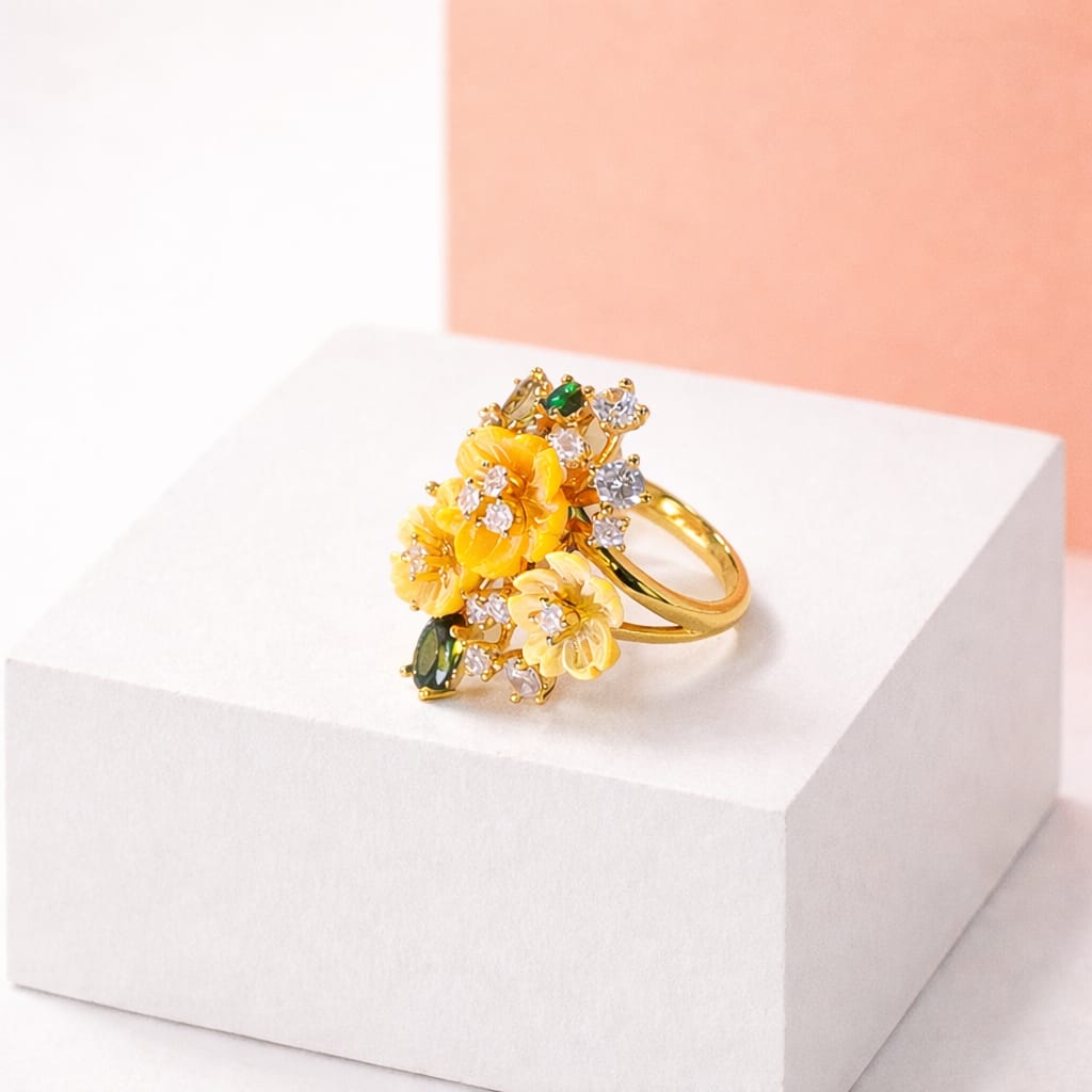 Floral Bouquet Statement Ring with MOP